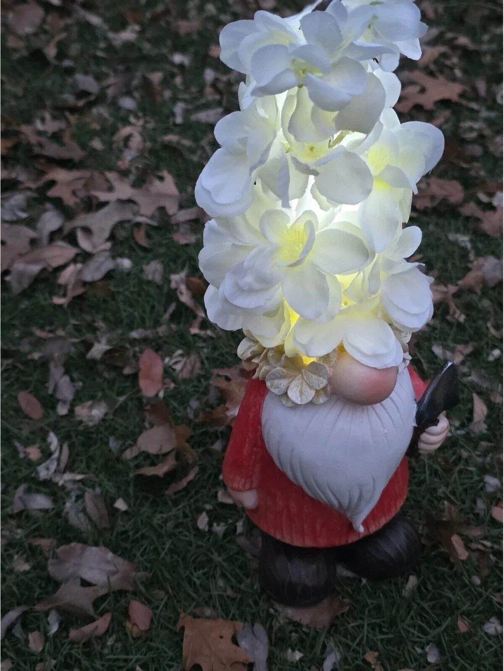 Solar Gnome with Flower Hat LED Lights Outdoor Garden Decor